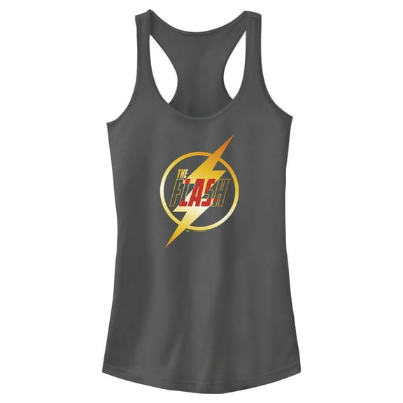 Junior's The Flash Gold Lightning Emblem  Racerback Tank Top Charcoal X Large