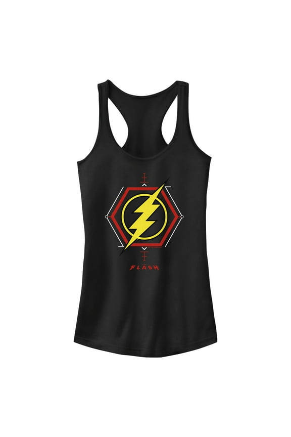 Junior's The Flash Lightning Tech Logo Racerback Tank Top Black Large