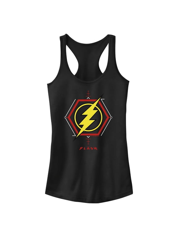Junior's The Flash Lightning Tech Logo Racerback Tank Top Black X Small