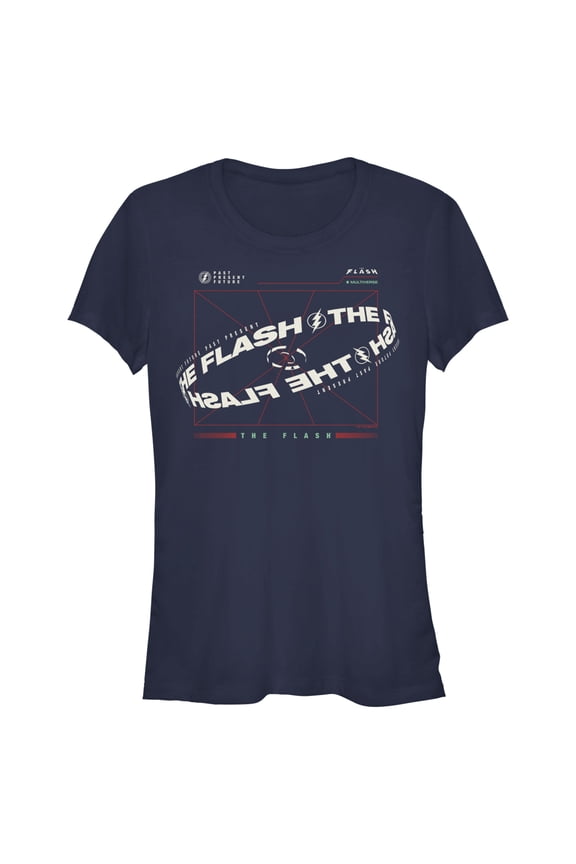 Junior's The Flash Multiverse Curved Logo Graphic Tee Navy Blue X Large