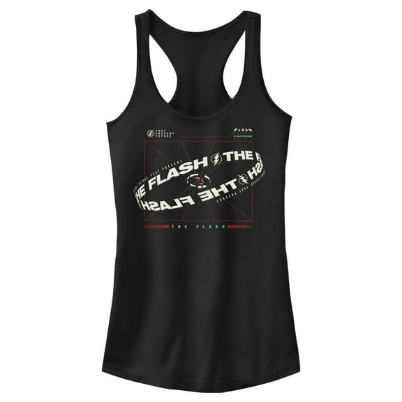 Junior's The Flash Multiverse Curved Logo  Racerback Tank Top Black 2X Large