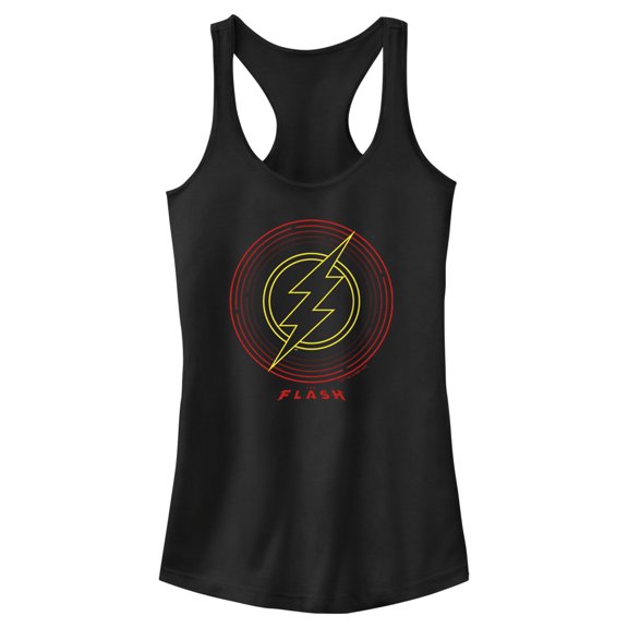 Junior's The Flash Neon Lightning Bolt Stamp Racerback Tank Top Black Large