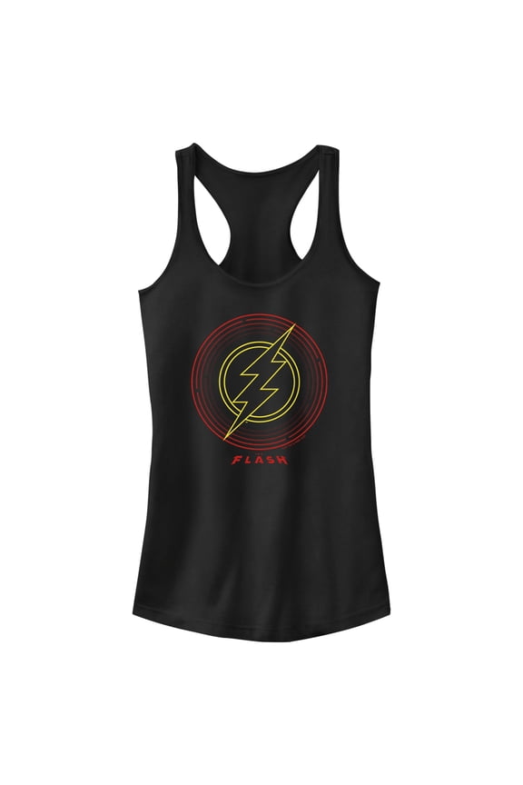 Junior's The Flash Neon Lightning Bolt Stamp Racerback Tank Top Black Medium