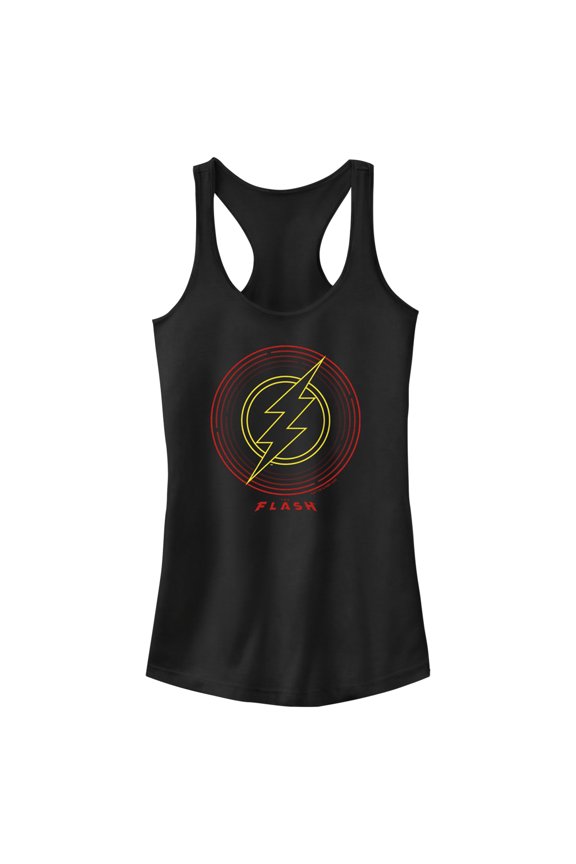 Junior's The Flash Neon Lightning Bolt Stamp Racerback Tank Top Black Small