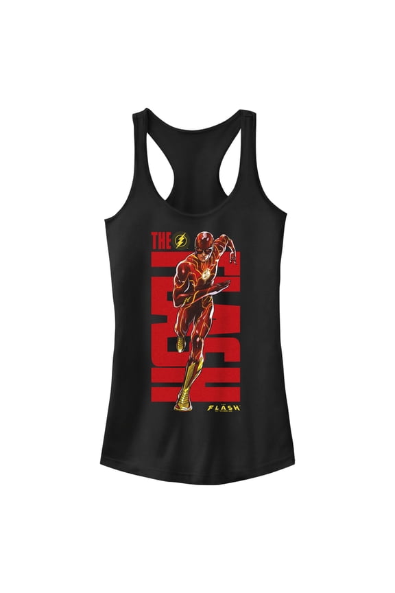 Junior's The Flash Speedster Bold Red Logo  Racerback Tank Top Black X Small