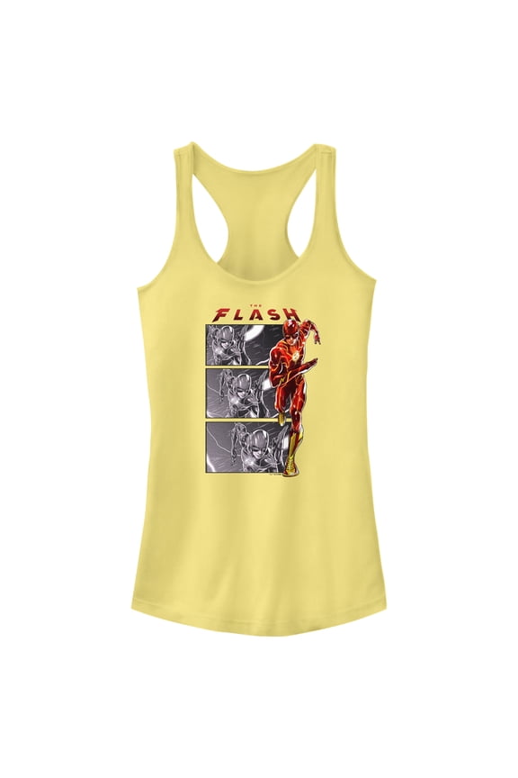 Junior's The Flash Speedster comics Book Panels Racerback Tank Top Banana Large