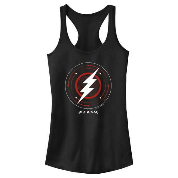 Junior's The Flash White Lightning Bolt Stamp Racerback Tank Top Black Large