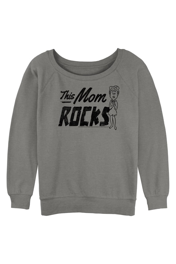 Junior's The Flintstones This Mom Rocks Sweatshirt Gray Heather Large