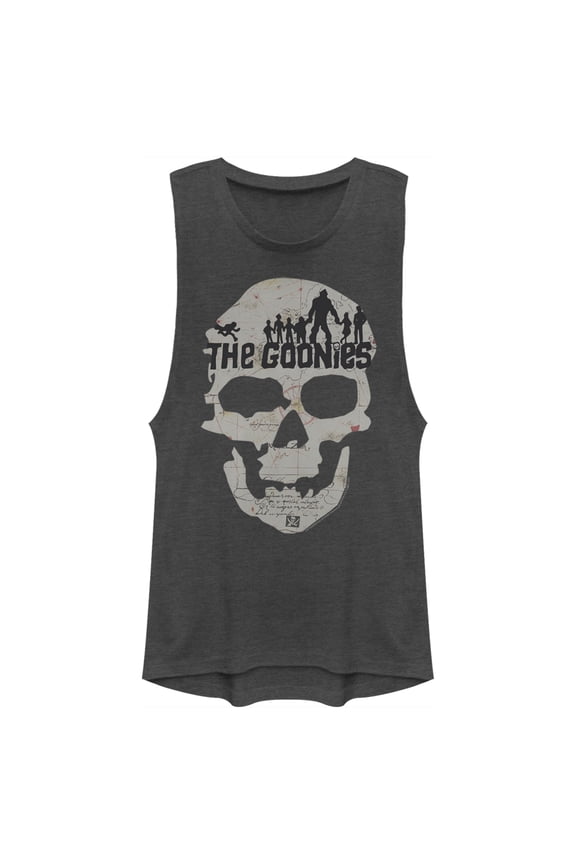 Junior's The Goonies Skull Map Logo Festival Muscle Graphic Tee Charcoal Large