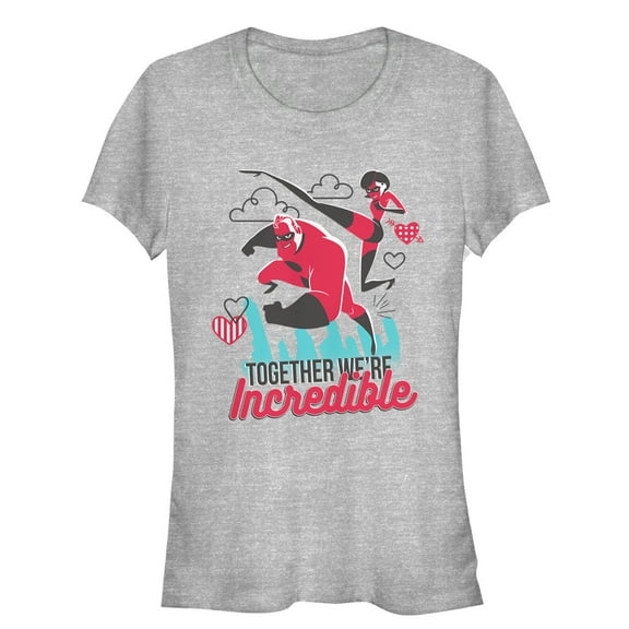 Junior's The Incredibles Valentine Together We're Incredible  Graphic Tee Athletic Heather Large