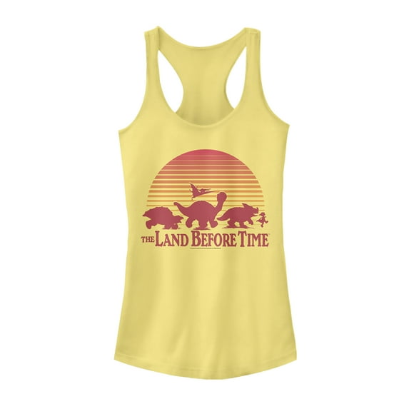 Junior's The Land Before Time Retro Sunset Silhouette Racerback Tank Top Banana Large
