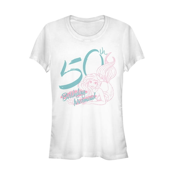 Junior's The Little Mermaid Ariel 50th Birthday Graphic Tee White Medium
