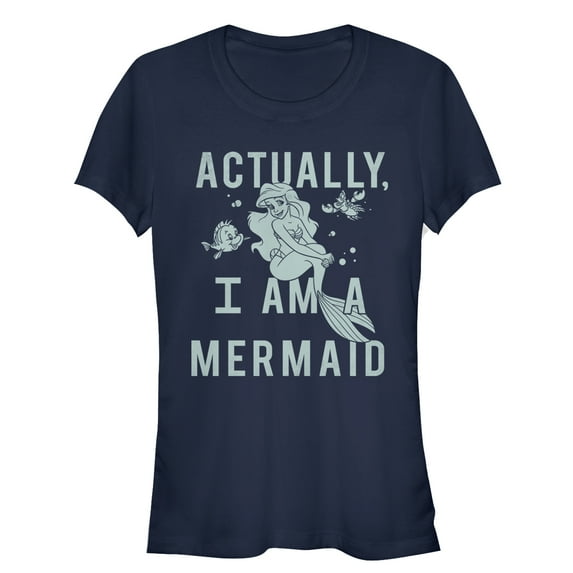 Junior's The Little Mermaid Ariel Actually Mermaid Graphic Tee Navy Blue 2X Large