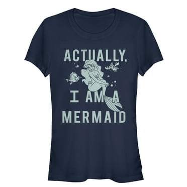 Junior's The Little Mermaid Ariel Actually Mermaid  Graphic Tee Navy Blue Small