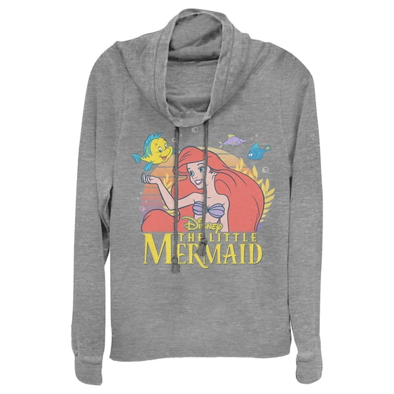 Junior's The Little Mermaid Ariel Classic Cowl Neck Sweatshirt Gray Heather Small