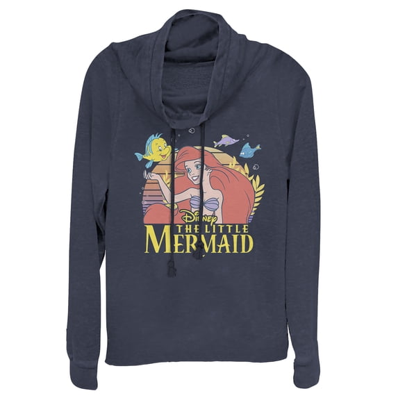 Junior's The Little Mermaid Ariel Classic Cowl Neck Sweatshirt Navy Blue Medium
