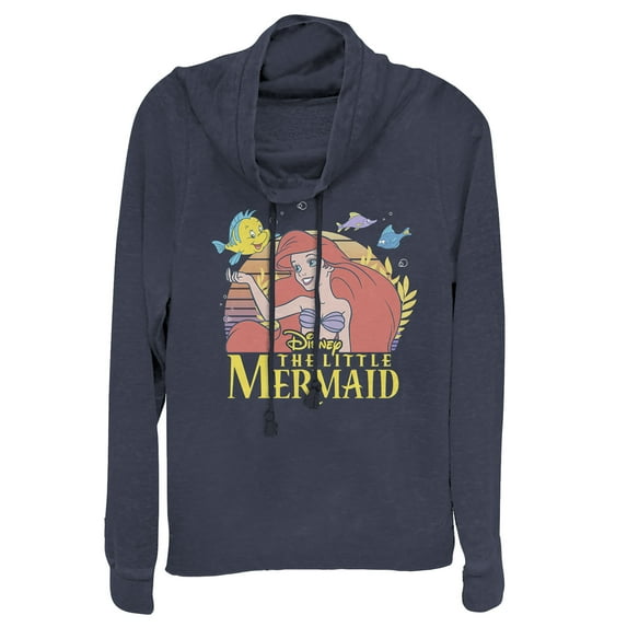 Junior's The Little Mermaid Ariel Classic Cowl Neck Sweatshirt Navy Blue Small