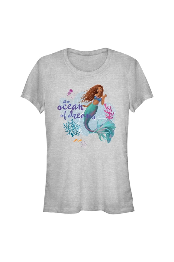 Junior's The Little Mermaid Ariel an Ocean of Dreams Scene Graphic Tee Athletic Heather Medium