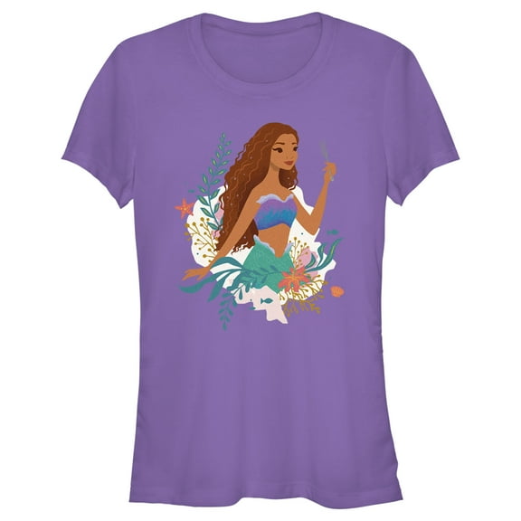 Junior's The Little Mermaid Ariel Dinglehopper Portrait Graphic Tee Purple 2X Large