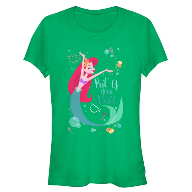 Junior's The Little Mermaid Ariel Part of Your World Dance  Graphic Tee Kelly Green 2X Large