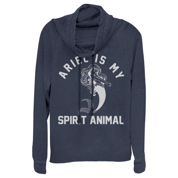 Junior's The Little Mermaid Ariel Spirit Animal Cowl Neck Sweatshirt Navy Blue 2X Large