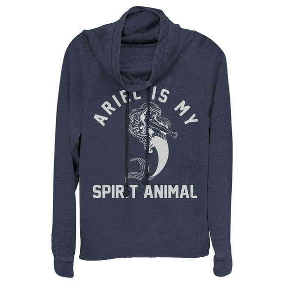 Junior's The Little Mermaid Ariel Spirit Animal Cowl Neck Sweatshirt Navy Blue Medium