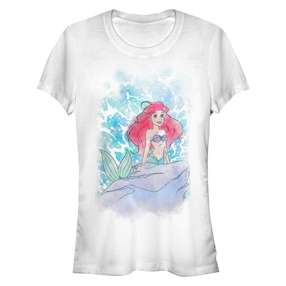 Junior's The Little Mermaid Ariel Watercolor Graphic Tee White Medium