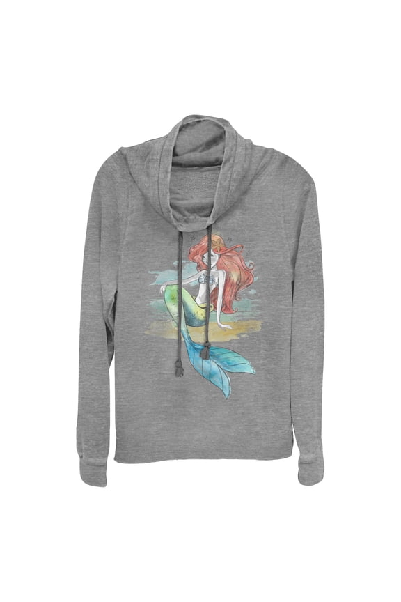 Junior's The Little Mermaid Ariel Watercolor Pose Cowl Neck Sweatshirt