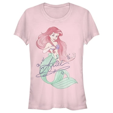 Junior's The Little Mermaid Ariel Watercolor Signature  Graphic Tee Light Pink 2X Large