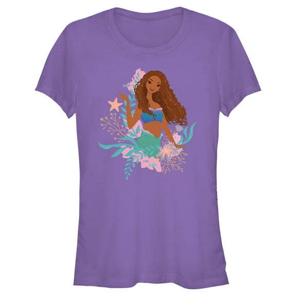 Junior's The Little Mermaid Ariel Wave  Graphic Tee Purple X Large