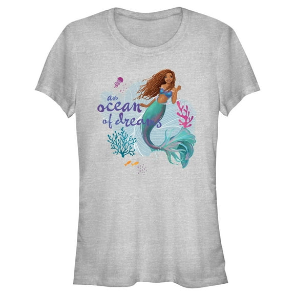 Junior's The Little Mermaid Ariel an Ocean of Dreams Scene Graphic Tee Athletic Heather Small