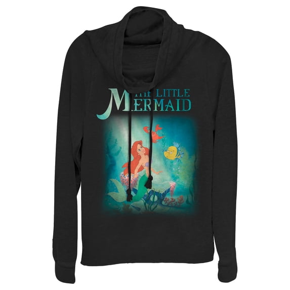 Junior's The Little Mermaid Ariel and Friends Cowl Neck Sweatshirt Black Small