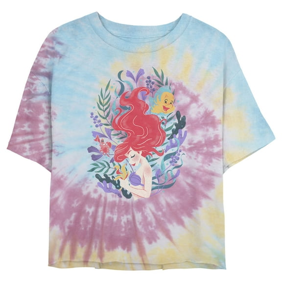 Junior's The Little Mermaid Artistic Underwater Ariel Crop Graphic Tee Tie Dye Large
