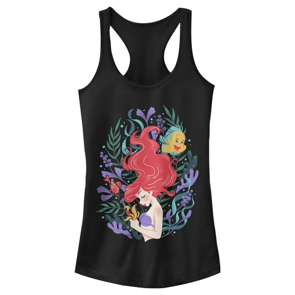 Junior's The Little Mermaid Artistic Underwater Ariel Racerback Tank Top Black X Large