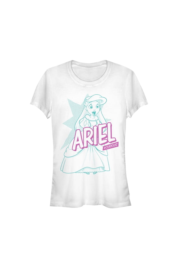 Junior's The Little Mermaid Curious Pop Art Graphic Tee White Small