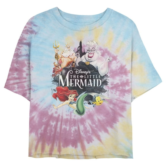 Junior's The Little Mermaid Happy Ocean Friend Crop Graphic Tee Tie Dye X Large