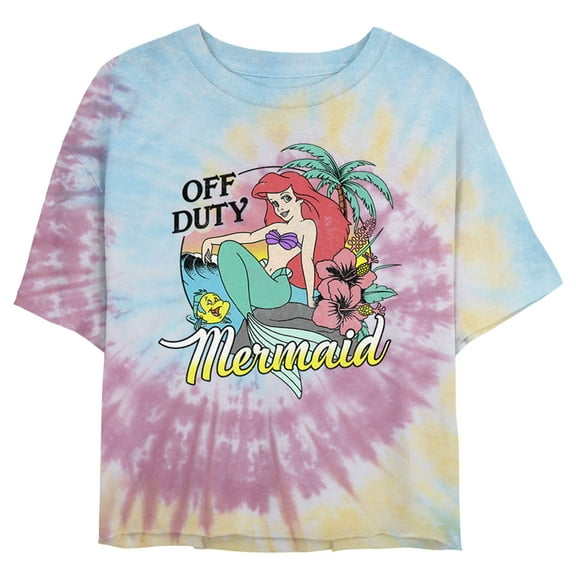 Junior's The Little Mermaid Off Duty Ariel Crop Graphic Tee Tie Dye Medium