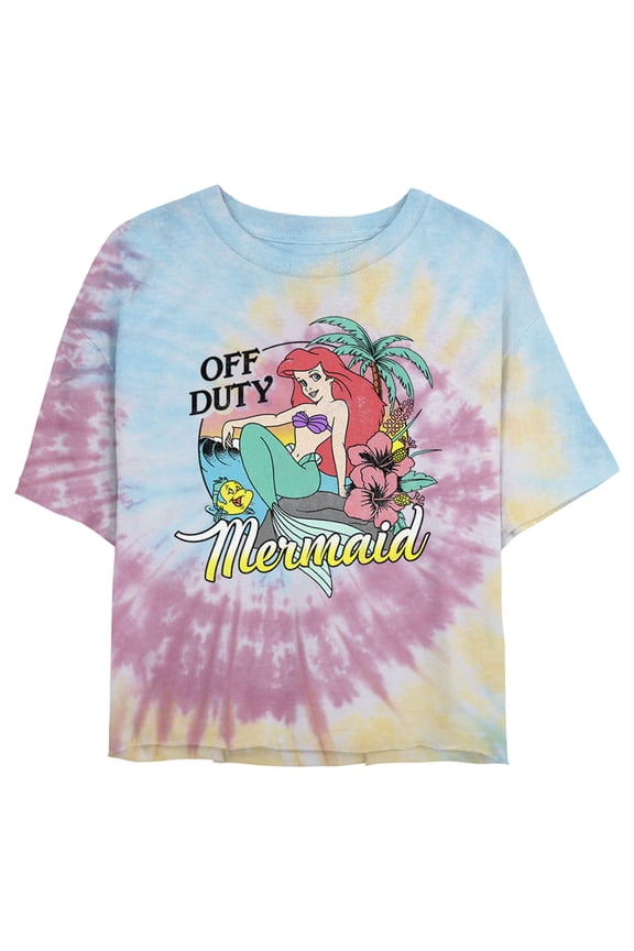 Junior's The Little Mermaid Off Duty Ariel Crop Graphic Tee Tie Dye Small