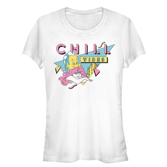 Junior's The Little Mermaid Retro Chill Vibes Graphic Tee White Small