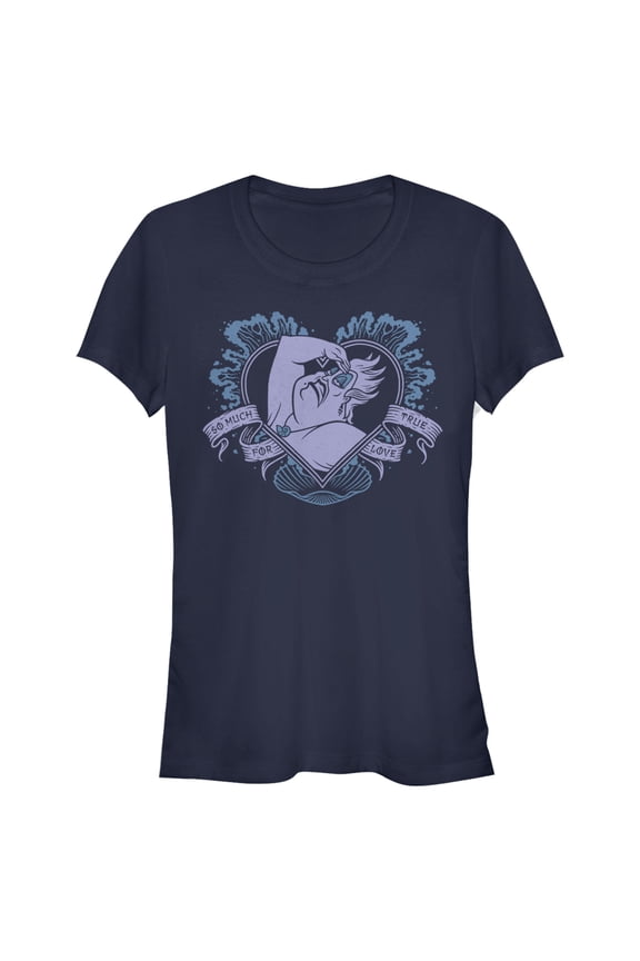 Junior's The Little Mermaid Ursula So Much For True Love Heart Graphic Tee Navy Blue 2X Large