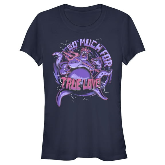 Junior's The Little Mermaid Ursula Trident So Much For True Love  Graphic Tee Navy Blue Large