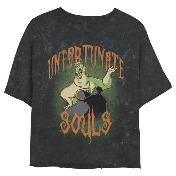 Junior's The Little Mermaid Villains Ursula Unfortunate Souls Motto Crop Graphic Tee Black Mineral Wash 2X Large