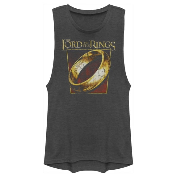 Junior's The Lord of the Rings Fellowship of the Ring Close-Up Ring Festival Muscle Graphic Tee Charcoal X Large