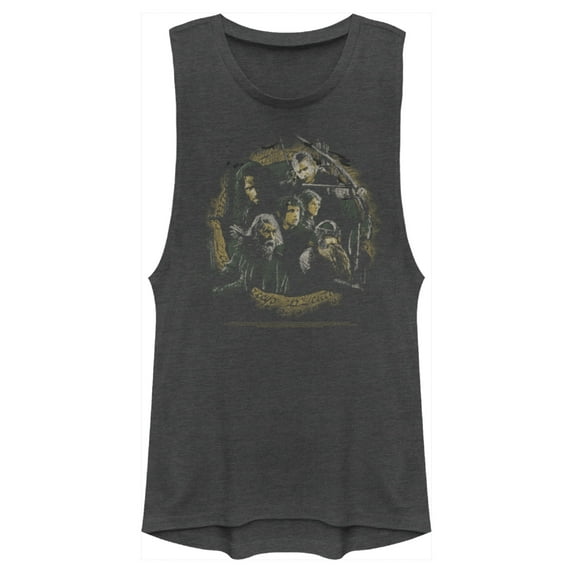 Junior's The Lord of the Rings Fellowship of the Ring Distressed Character Circle Festival Muscle Graphic Tee Charcoal X Large