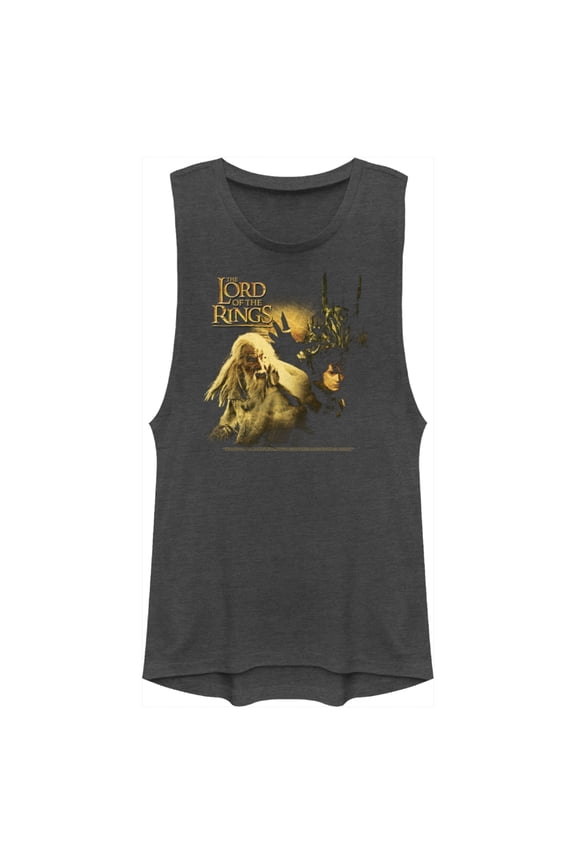 Junior's The Lord of the Rings Fellowship of the Ring Gandalf Frodo and Sauron Logo Festival Muscle Graphic Tee Charcoal X Large