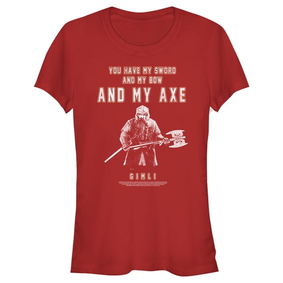 Junior's The Lord of the Rings Fellowship of the Ring Gimli You Have My Sword and My Bow and My Axe Graphic Tee Red X Large