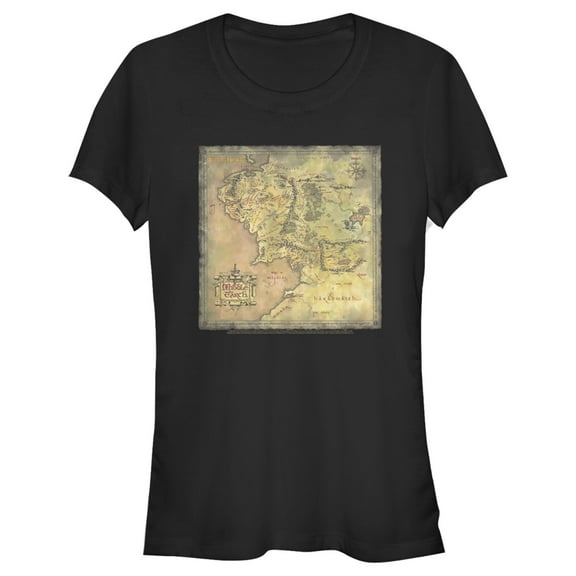 Junior's The Lord of the Rings Fellowship of the Ring Map of Middle Earth  Graphic Tee Black Medium