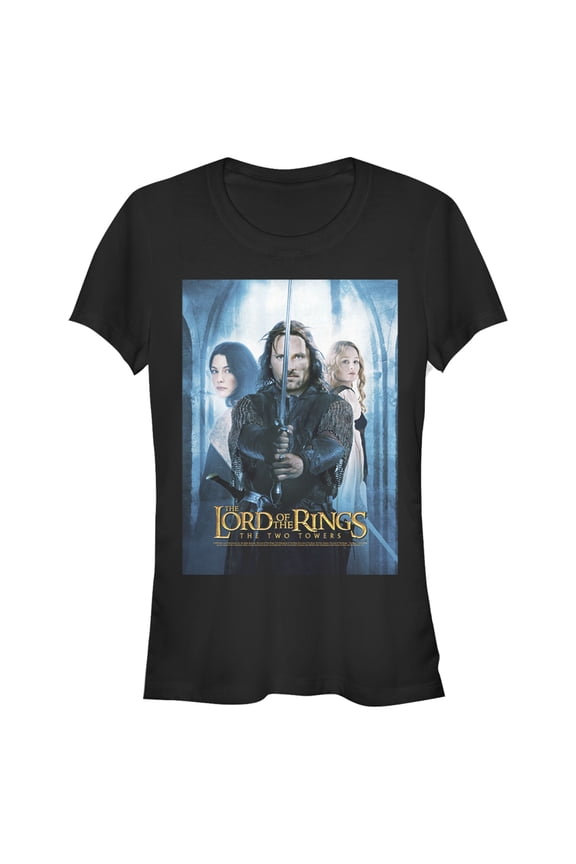 Junior's The Lord of the Rings Two Towers Aragorn Arwen and Galadriel Logo  Graphic Tee Black X Large