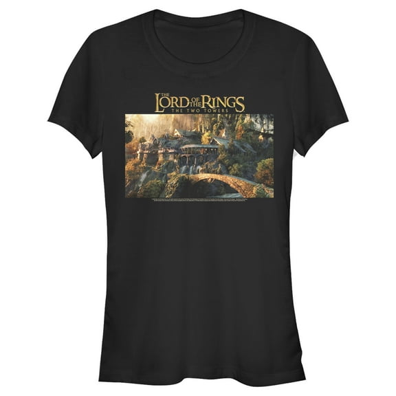 Junior's The Lord of the Rings Two Towers Rivendell Scene  Graphic Tee Black X Large