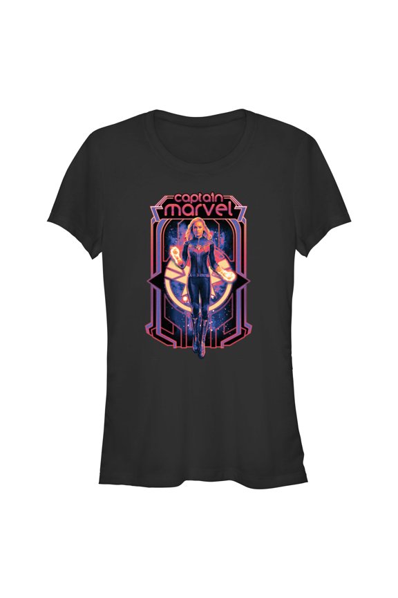 Junior's The Marvels Captain Marvel Portrait Graphic Tee Black Large